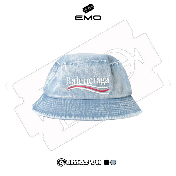 Mũ Bucket Unisex EMO Chữ Balenciiaga M148 Mũ Tai Bèo Vải Rin Xanh Và Đen