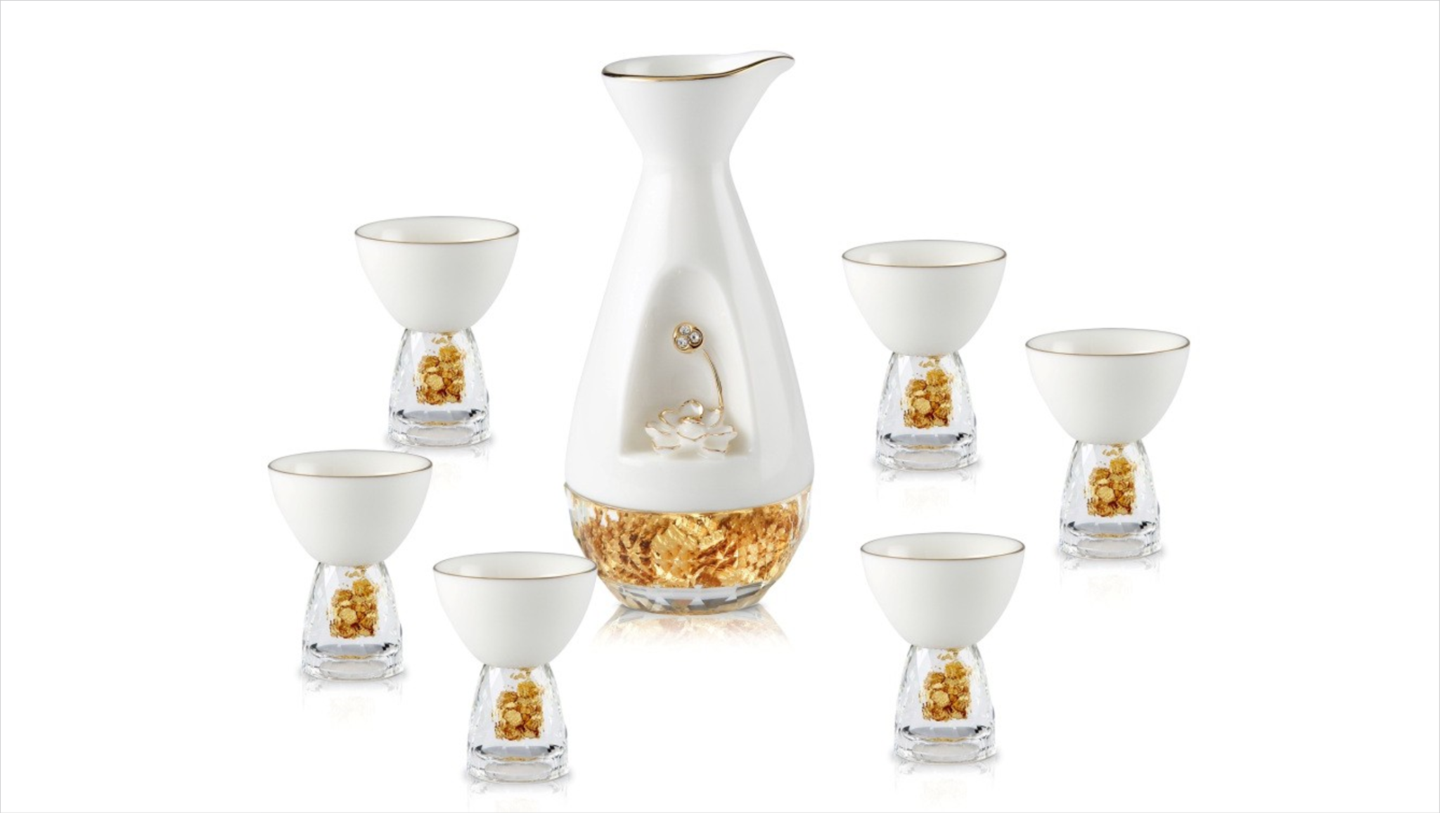 Bộ bình & ly sứ trắng pha lê cao cấp uống trà 2