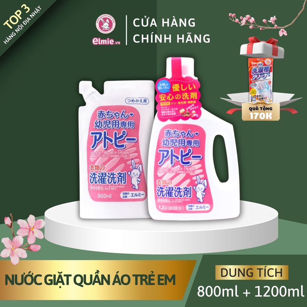 Combo tiết kiệm nước giặt cho bé Elmie - Chai 1200ml và túi 800ml