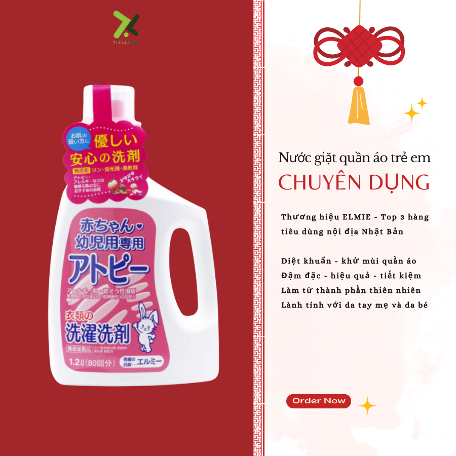 Nước giặt quần áo Elmie không chất phụ gia dành cho trẻ sơ sinh và trẻ nhỏ - 1200ml