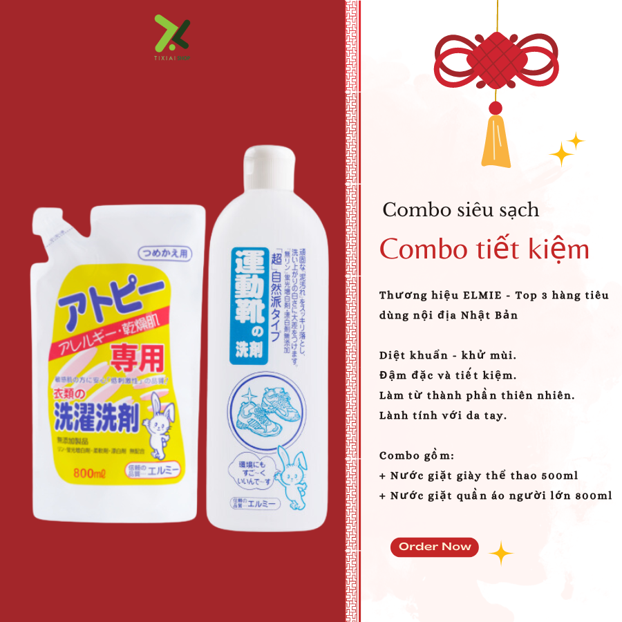 Combo Siêu Sạch - Nước giặt quần áo khử mùi dành cho người lớn và nước giặt giày thể thao chuyên dụng chai 500ml