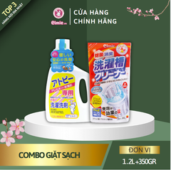 Combo giặt sạch Elmie - Nước giặt quần áo cho người lớn chai 1200ml và nước vệ sinh lồng máy giặt 350g