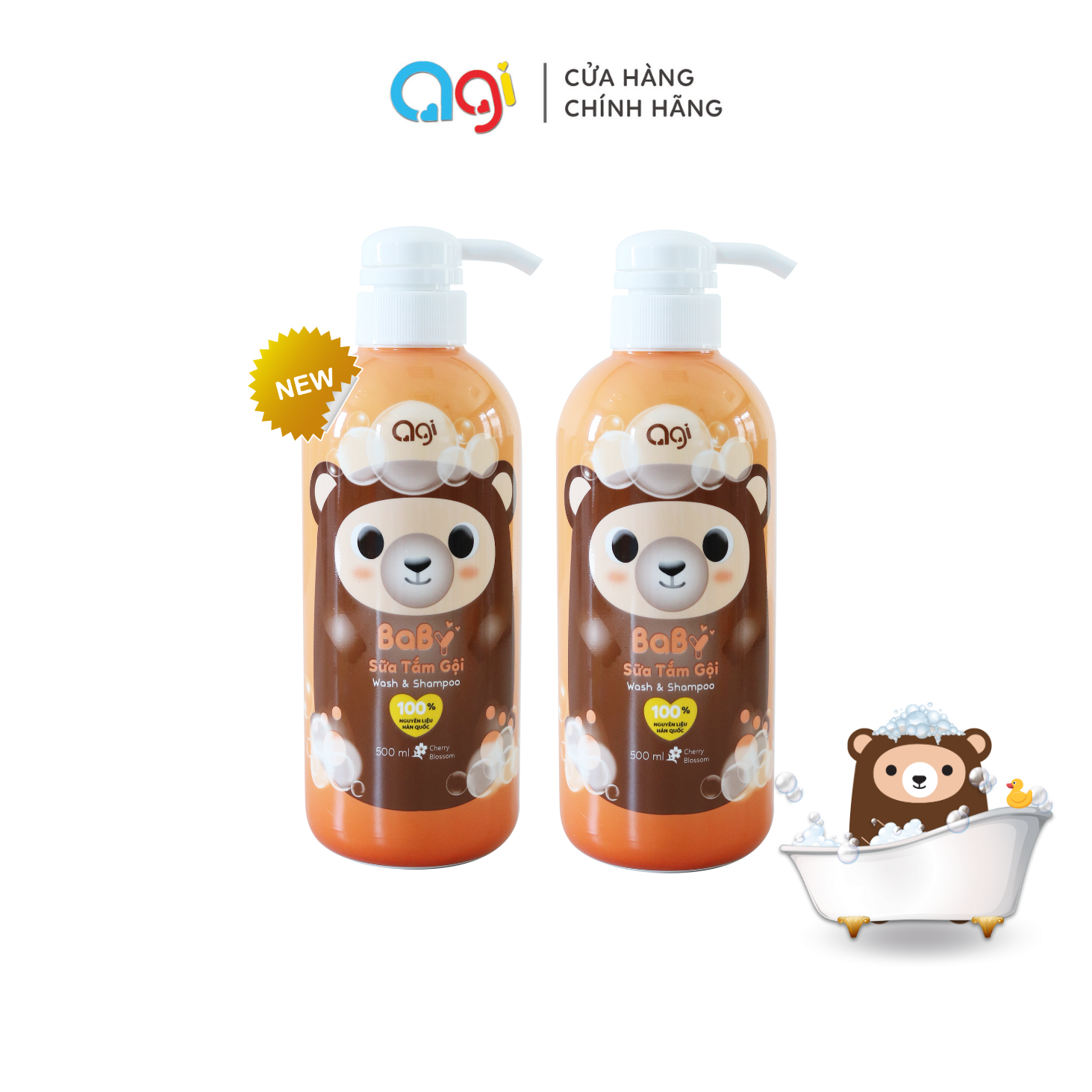  (Mới) Combo 2 chai sữa tắm gội Agi 500ml hương Hoa Anh Đào 