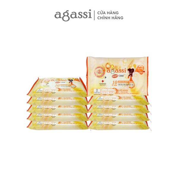  Combo 10 gói khăn ướt Agassi 10 tờ (màu cam) 