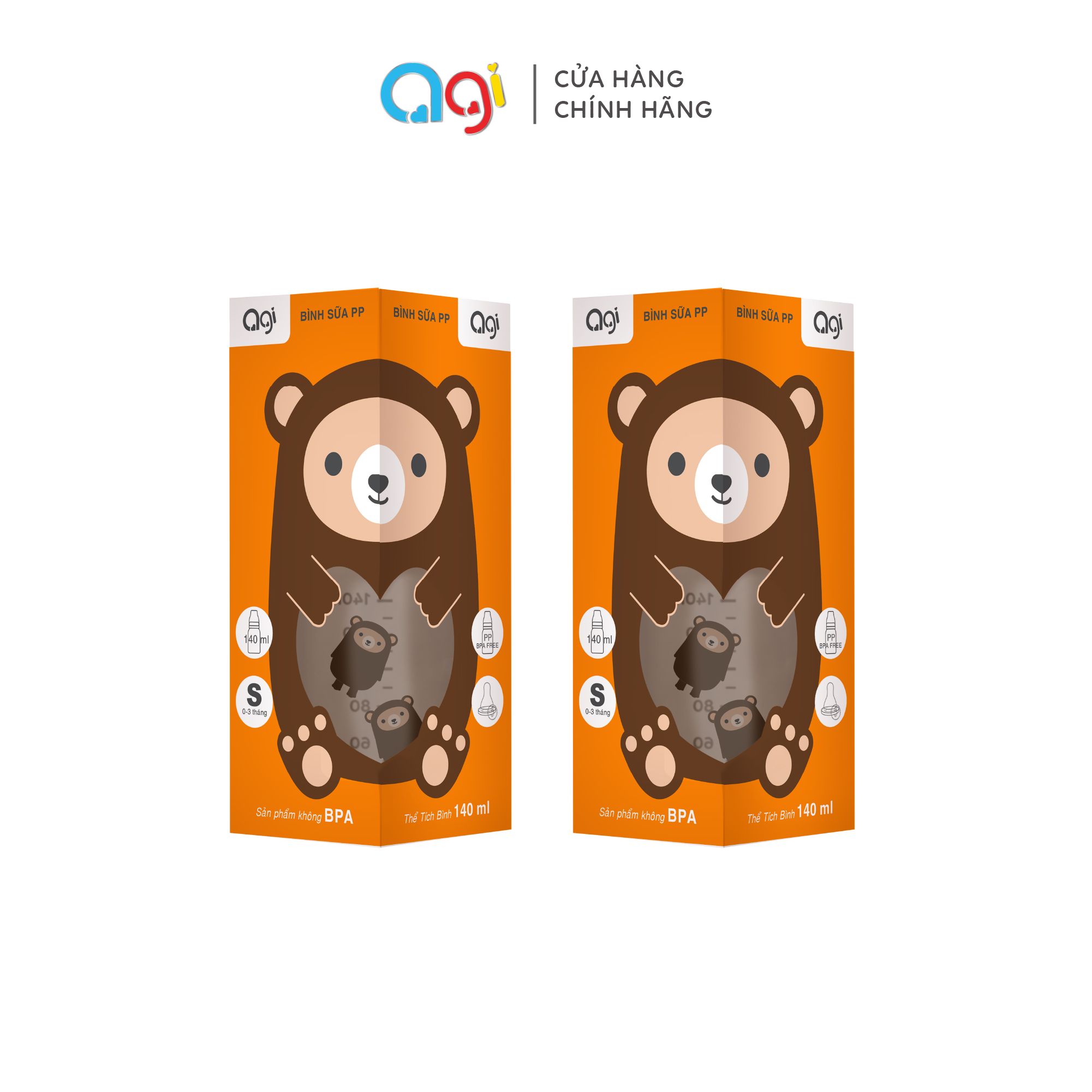  Combo 2 bình sữa PP Agi 140ml - TẶNG 1 NẮP ĐẬY CỔ HẸP 