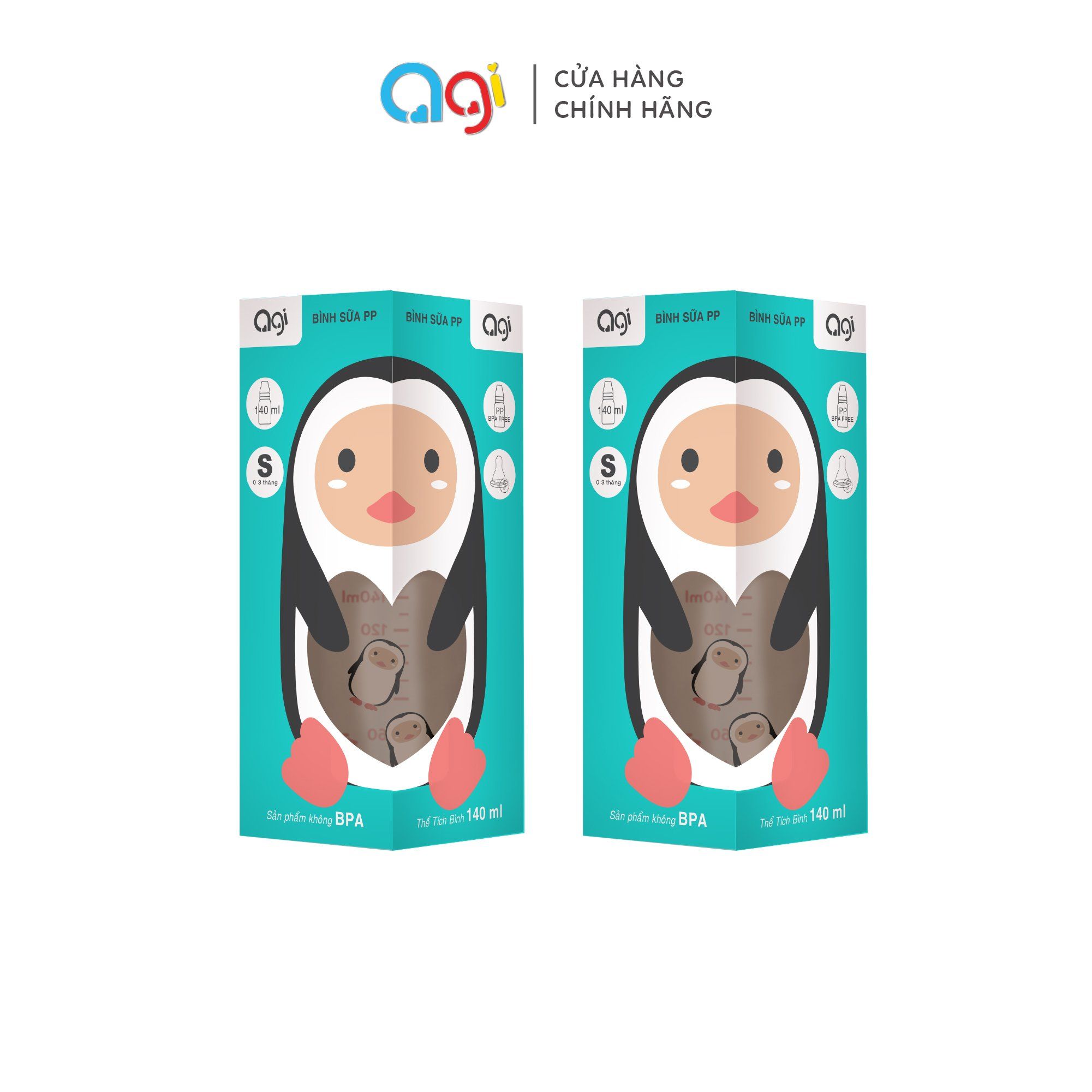  Combo 2 bình sữa PP Agi 140ml - TẶNG 1 NẮP ĐẬY CỔ HẸP 