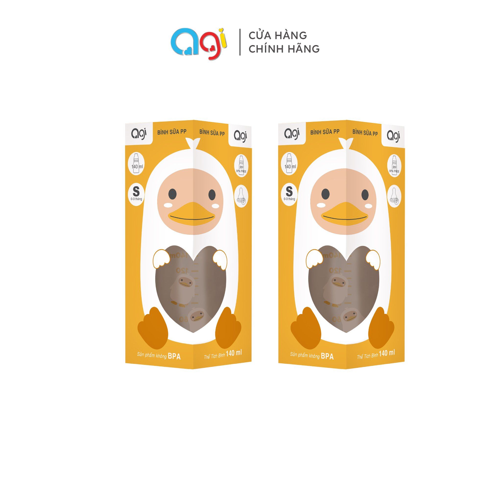  Combo 2 bình sữa PP Agi 140ml - TẶNG 1 NẮP ĐẬY CỔ HẸP 