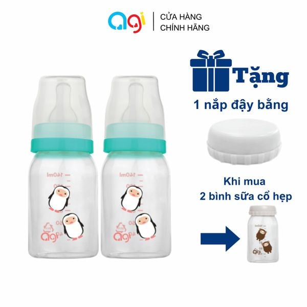  Combo 2 bình sữa PP Agi 140ml - TẶNG 1 NẮP ĐẬY CỔ HẸP 