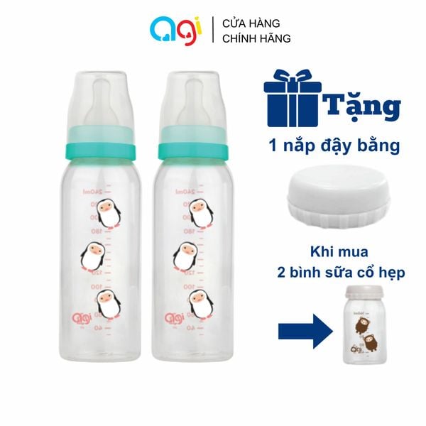  Combo 2 bình sữa PP Agi 250ml ( KHÔNG KÈM VAN CHỐNG SẶC) -TẶNG 1 NẮP ĐẬY CỔ HẸP 