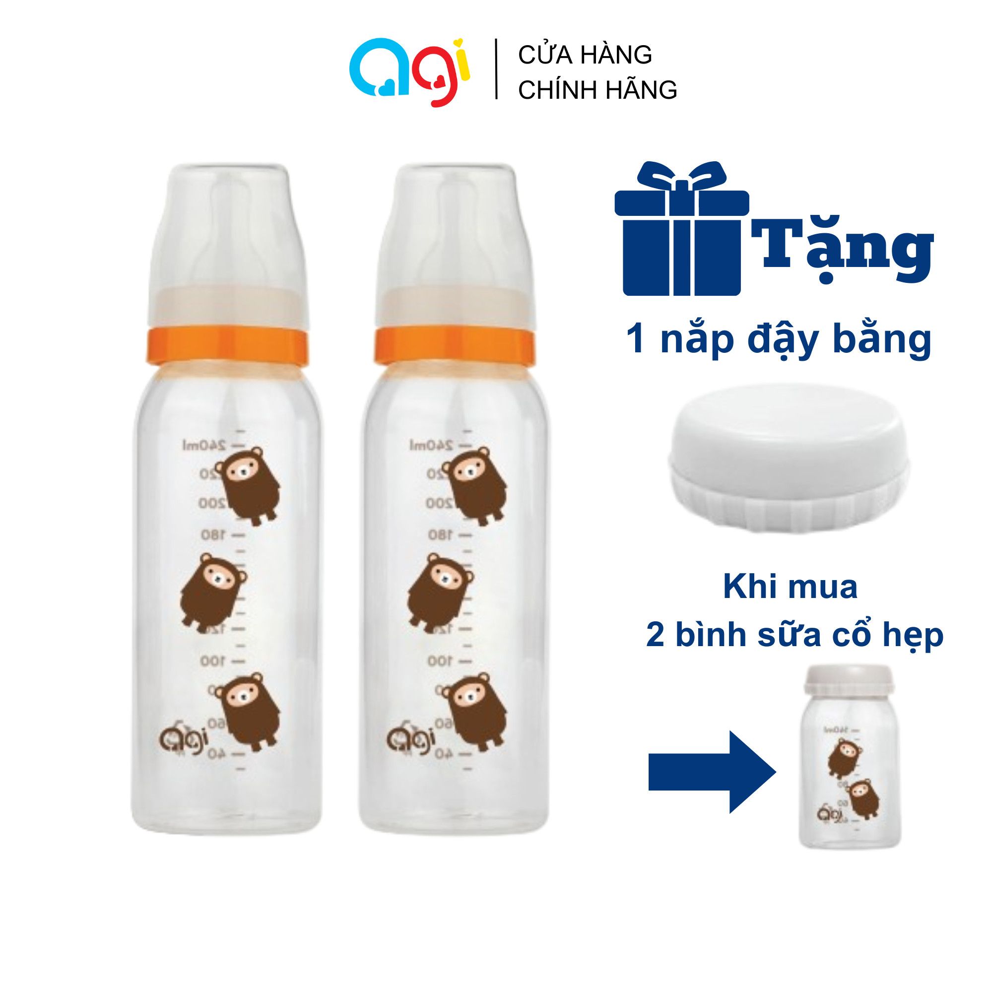  Combo 2 bình sữa PP Agi 250ml ( KHÔNG KÈM VAN CHỐNG SẶC) -TẶNG NẮP ĐẬY 