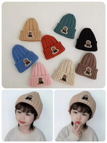  Mũ len oản gấu xù hồng 
