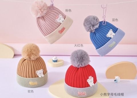  Mũ Linkute len LKD2626464 gấu quả bông hồng 