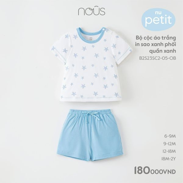  Bộ áo cộc Nous pettit áo trắng in sao xanh 6m-18m 