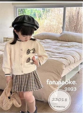  Bộ DT váy len nơ ngực be kẻ xanh size 120 