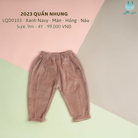  Quần dài Little Love nhung gấp gấu A0103 nâu 9-12m 