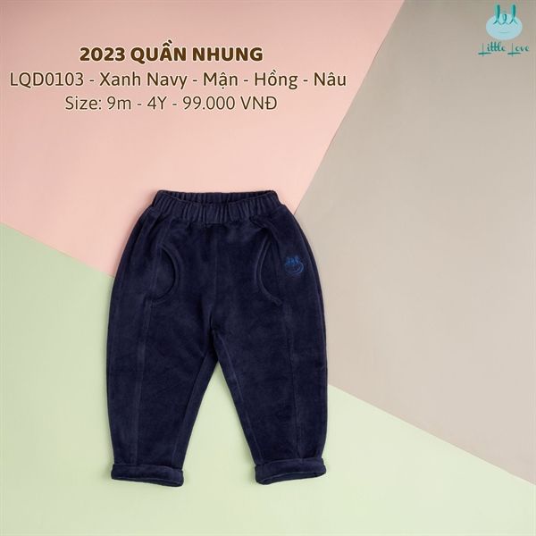  Quần dài Little Love nhung gấp gấu A0103 xanh NV 4Y 