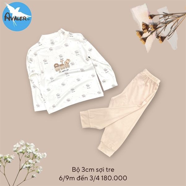  Bộ DT cổ 3cm sợi tre Avaler sợi tre be happy day nâu sữa 6-9m 