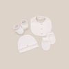 Set mũ+bao tay chân+yếm thêu ngôi sao Nous size S 22Nu08
