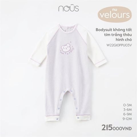  Body DTCS Nous velours thêu chó tím trắng 0m 