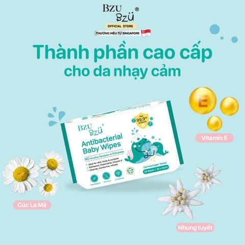  Khăn ướt kháng khuẩn Bzu Bzu 30 tờ 0M+ 
