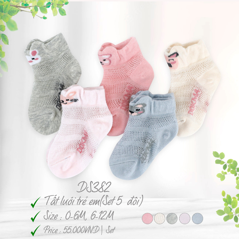  Set 5 đôi tất cổ ngắn Dokma lưới hè cho bé từ 0-12m 