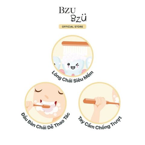  Bàn chải đánh răng Bzu Bzu màu xanh 3Y+ 