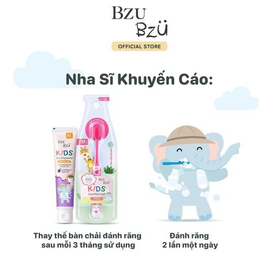  Bàn chải đánh răng Bzu Bzu màu xanh 3Y+ 