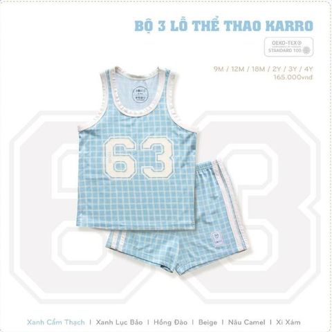  Bộ 3 lỗ Hrnee thể thao karro size 6M-4Y mẫu mới nhất 2023 
