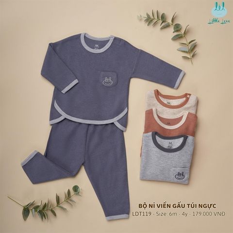  Bộ DT Little Love nỉ nhung viền gấu túi ngực navy 