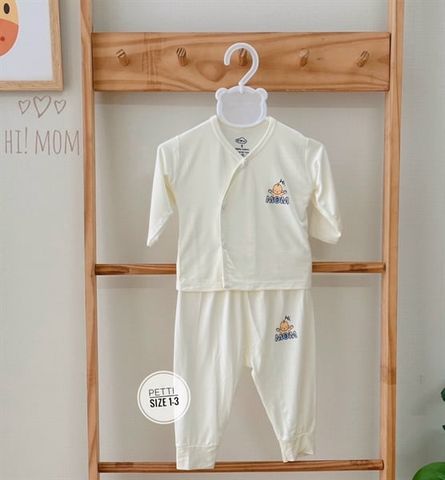  Bộ Dài Tay Cài Lệch Hi Mom pettit trắng Họa Tiết Size 0m-9m 23Hi04 