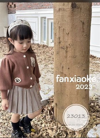  Bộ DT váy len đính gấu nâu kẻ size 120 