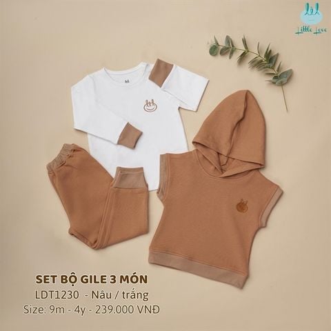  Bộ DT Little Love nỉ 3 chi tiết trắng nâu 