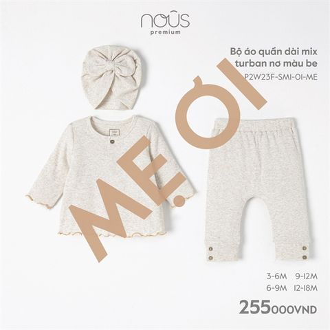  Bộ DT Nous thun tăm bèo gấu mix turban nơ be 9m 