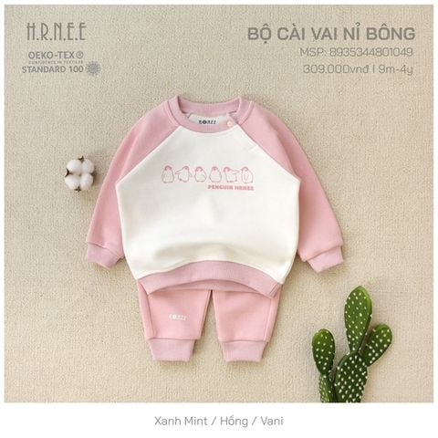  Bộ DTCV Hrnee nỉ bông hồng 2-3Y 