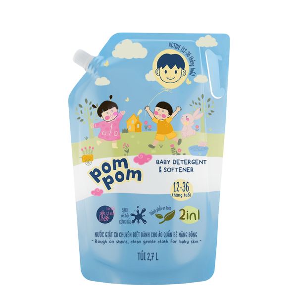  Nước Giặt Xả Pom Pom Active (12 – 36 tháng) 2700ml 