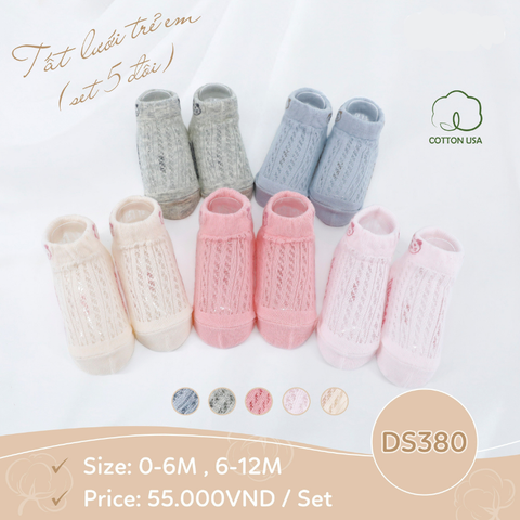  Set 5 đôi tất cổ ngắn Dokma lưới hè cho bé từ 0-12m 