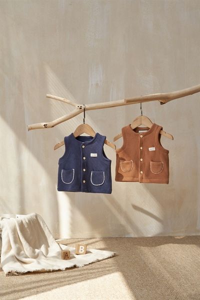  Áo gile Abbieoh lông cừu phối túi nâu 6m 