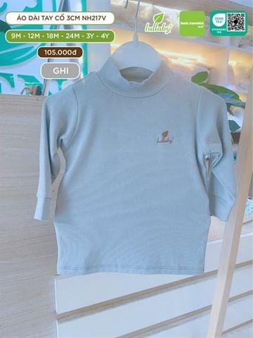  Áo DT cổ 3cm Lullaby petit NH217V ghi/hồng size 9M - 4Y 