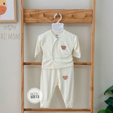  Bộ Dài Tay Cài Lệch Hi Mom pettit trắng Họa Tiết Size 0m-9m 23Hi04 