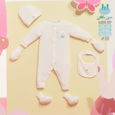  Body DTCT Little Love tăm kèm BCT+mũ viền xanh 0-3m 23LL05 