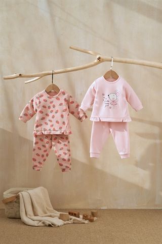  Bộ DTCV Abbieoh cotton nỉ lông vạt gấu chuột hồng 12m 