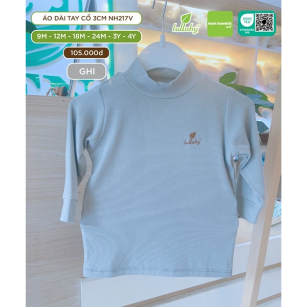  Áo DT cổ 3cm Lullaby petit NH217V ghi/hồng size 9M - 4Y 