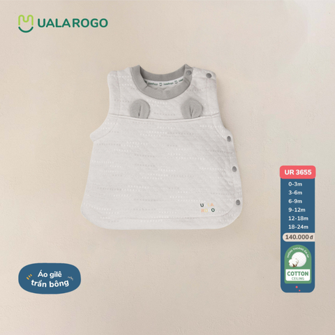 Áo gile Uala Rogo chần bông 3655 tai thỏ ghi size từ 3M-2Y