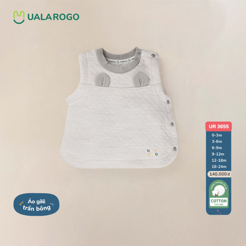  Áo gile Uala Rogo chần bông 3655 tai thỏ ghi size từ 3M-2Y 