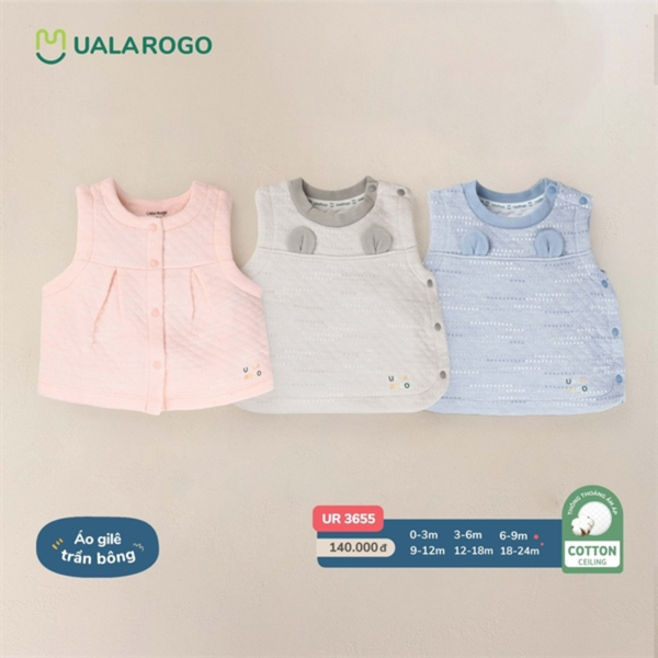  Áo gile Uala Rogo chần bông 3655 chiết ly hồng size từ 3M-2Y 