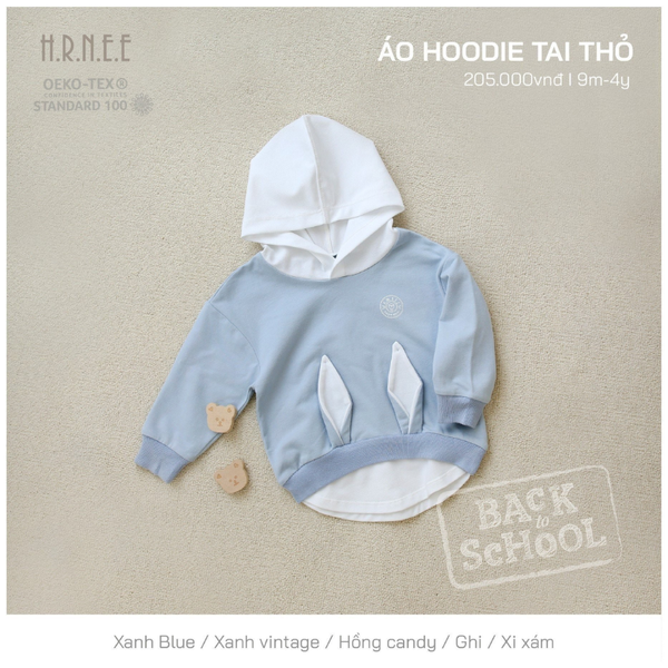  Áo hoodie Hrnee nỉ tai thỏ 