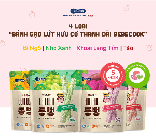  Bánh gạo lứt thanh dài BeBecook vị táo (step 1) 30g 7M+ 