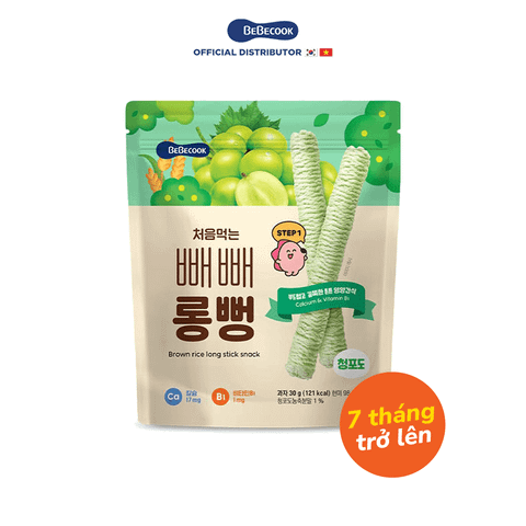  Bánh gạo lứt thanh dài BeBecook vị nho xanh (step 1) 30g 7M+ 