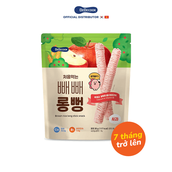  Bánh gạo lứt thanh dài BeBecook vị táo (step 1) 30g 7M+ 