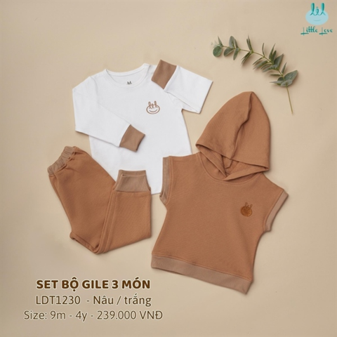  Bộ DT Little Love nỉ 3 chi tiết trắng nâu 
